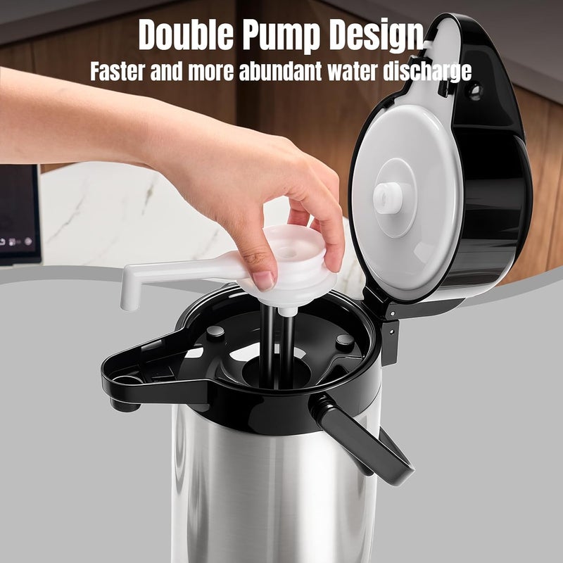 Ratrabas Upgraded Airpot Coffee Carafe with Double Pump - 84oz/2.5L Coffee Carafe for Keeping Hot, Beverage Dispenser for Hot/Cold Beverage (1, Stainless Steel Color) - Image 5